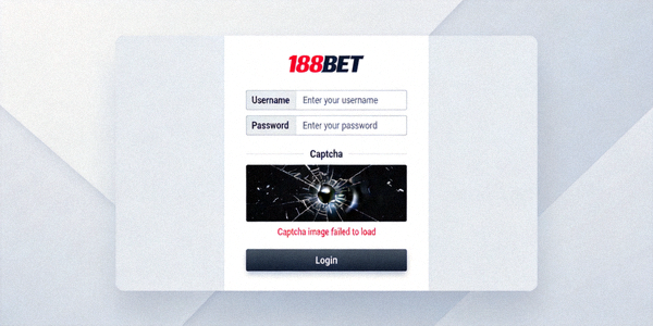 188BET 로그인 페이지에서 캡차 이미지가 로드되지 않는 문제 화면