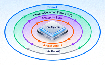 방화벽과 다양한 보안 레이어로 플랫폼을 보호하는 개념도