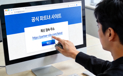공식 파트너 사이트에서 최신 접속 주소를 확인하는 화면 예시 이미지